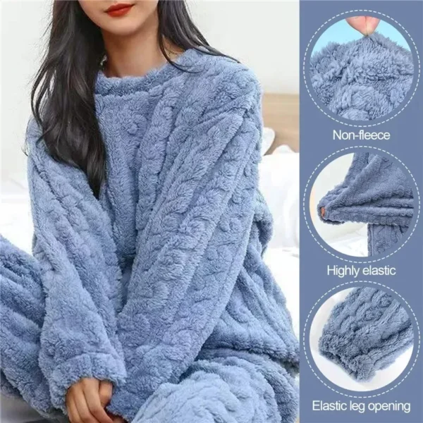 Winter Warm Coral Velvet Pajamas Set for Women Thick Fluffy Sleepwear Lounge Suit Cozy Soft Homewear Outerwear for Cold Weather - Image 5