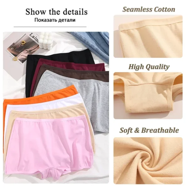 3PCS Women's Cotton Sports Boxers Seamless Panties Underwear Female Solid Color Briefs Cozy Lingerie Intimate Underpants XS-XL - Image 4