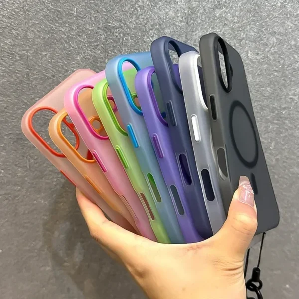 For Magsafe Candy Color Contrast Lanyard Case For iPhone 16 15 17 Pro Max 14 Plus 11 12 13 16e Hand Wrist Strap Matte Soft Cover - Image 6