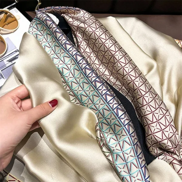 2024 Silk Scarves Women Luxury Brand Hijab Scarf Floral Foulard Femme Shawls Wraps Silk Bandana Head Scarf Hijab Beach Poncho - Image 3