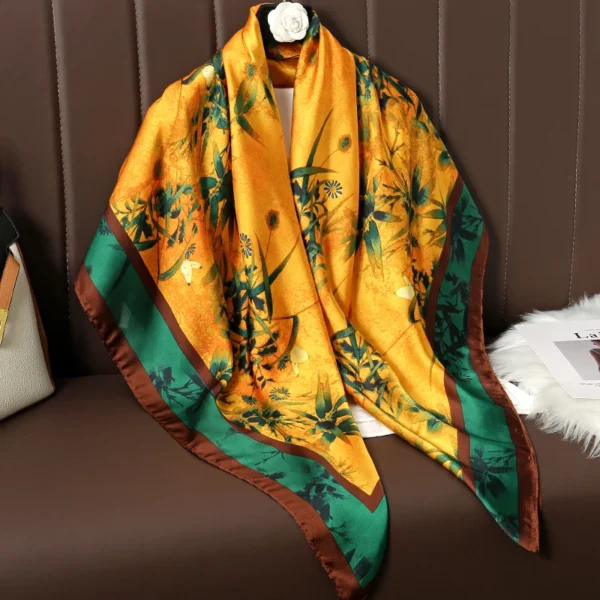 110cm Large Shawl Silk Square Scarf for Women Luxury Print Hijab Bandana Muslim Headband Wrap Beach Stoles Foulard Echarpe 2023 - Image 1