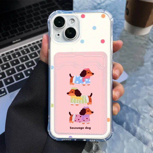 Transparent Card Slot Bag Holder Phone Case For iPhone 13 15 16 11 17 12 14 Pro Max XR XS X 7 8 Plus SE Cartoon Cute Dog Cover - Image 4