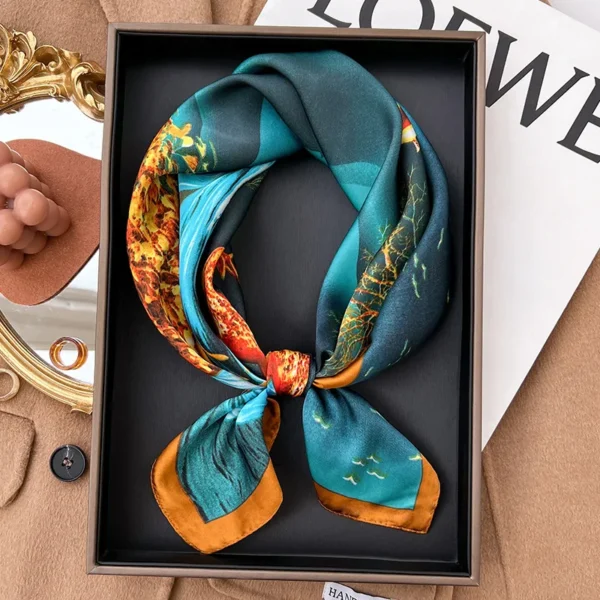 Plaid Silk Square Scarf Women Satin Shawl Wrap Hijab Female Hair Band Wrist Luxury Headkerchief 70*70cm Echarpe 2022 Bandana - Image 5