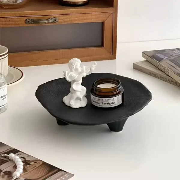 Creative Ceramic Jewelry Tray with Unique Three-Legged Artistic Design Multifunctional Oval Desktop Accessory Tray - Image 7