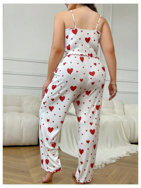 Plus Size Women Pajamas Set 2 Piece Sleeveless Vest and Trousers White Soft Breathable Sleepwear Casual Red Heart Print - Image 6