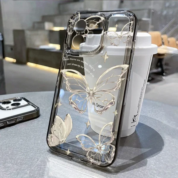 kf-S4b566e14d90c40ec86de994796f562fe4 Gold Butterfly Phone Case For iPhone 16 11 13 15 14 12 17 Pro Max 7 8 Plus 16e XR X XS Max SE 2022 Soft TPU Transparent Cover - Image 1