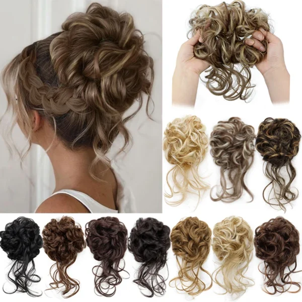 Synthetic Elegant Messy Curly Elastic Rubber Band Hair Bun Fluffy Easy to Style Suitable for Daily Use - Image 7
