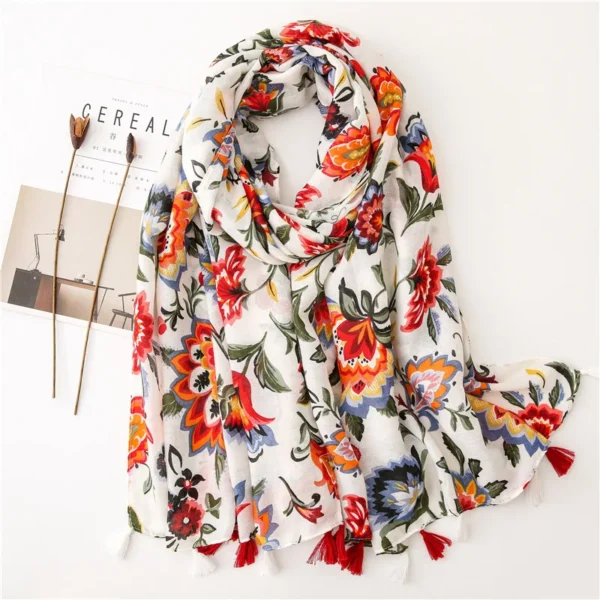 Luxury Brand Cotton Scarf Women Large Shawls Design Hijab Echarpe Print Tassel Scarves Lady Beach Stole Muffler Foulard Pareo - Image 1