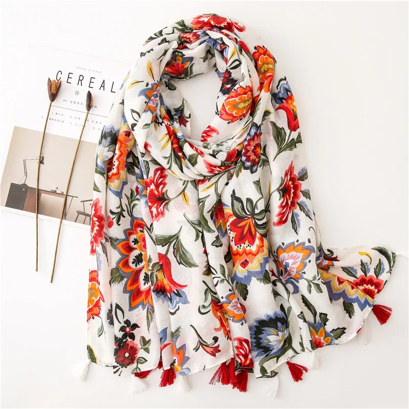 kf-S4dbbf9fded644cf6b8a5a778636d4273j Luxury Brand Cotton Scarf Women Large Shawls Design Hijab Echarpe Print Tassel Scarves Lady Beach Stole Muffler Foulard Pareo - Image 1