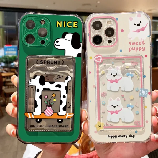 kf-S4e6713ba425345e18b07e656c13b14feV Transparent Card Slot Bag Holder Phone Case For iPhone 13 15 16 11 17 12 14 Pro Max XR XS X 7 8 Plus SE Cartoon Cute Dog Cover - Image 1