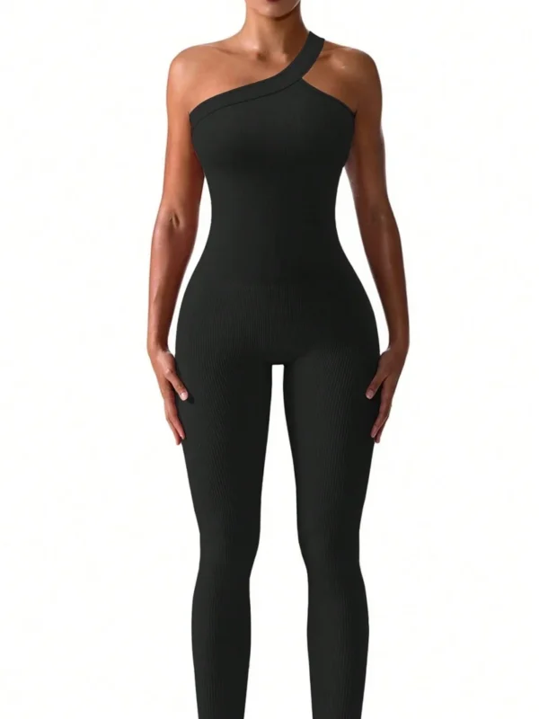Women Yoga Jumpsuits Workout Ribbed One Shoulder One Piece Sport Jumpsuits - Image 5