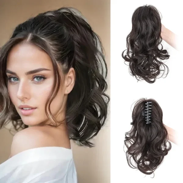 Synthetic 12Inch Ponytail Claw Clip Ponytail Extensions Short Curly Ponytail Ladies Black Brown Blonde Hair Clip for Women - Image 1
