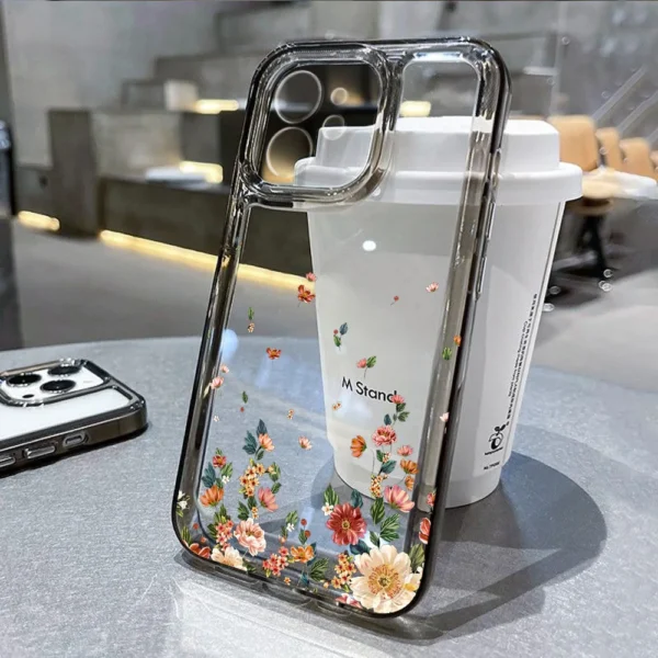 Flower Phone Case For iPhone 16 Pro 13 15 11 12 14 17 Pro Max 16E XR 7 8 SE XS Shockproof Transparent Cover Silicone Soft Fundas - Image 2