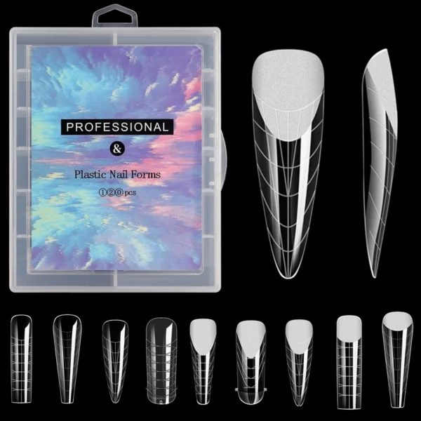 120 Pcs/Set Clear Dual Forms False Nails Full Cover Quick Building Gel Mold Tips Nail Extension Molds Upper Forms For Nails Tips - Image 2