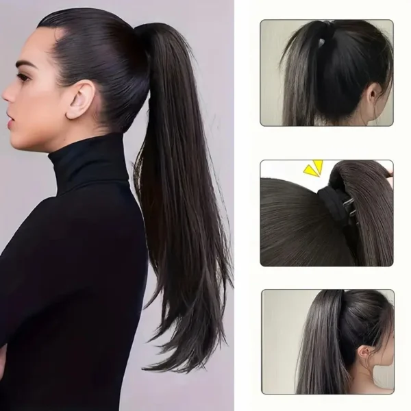 Synthetic 16Inch/20Inch Long Straight Grab Clip In Ponytail Hair Extensions Black Hairpiece for Women Hair Accessories - Image 5