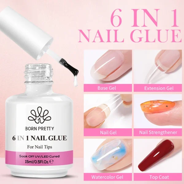 BORN PRETTY 6 in 1 Nail Glue Gel Extra Strong Adhesive for Press on Nails Clear Acrylic Tips Extension Gel Strengthener Gel - Image 2