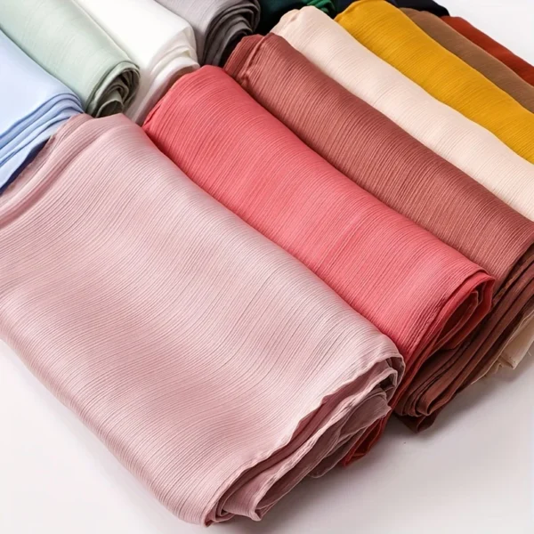 Hot Premium Satin Crinkle Hijab Scarf Chiffon Shawl Plain Muslim Women Hijabs Breathab Islam Women Turban Pleated Scarf Ramadan - Image 5