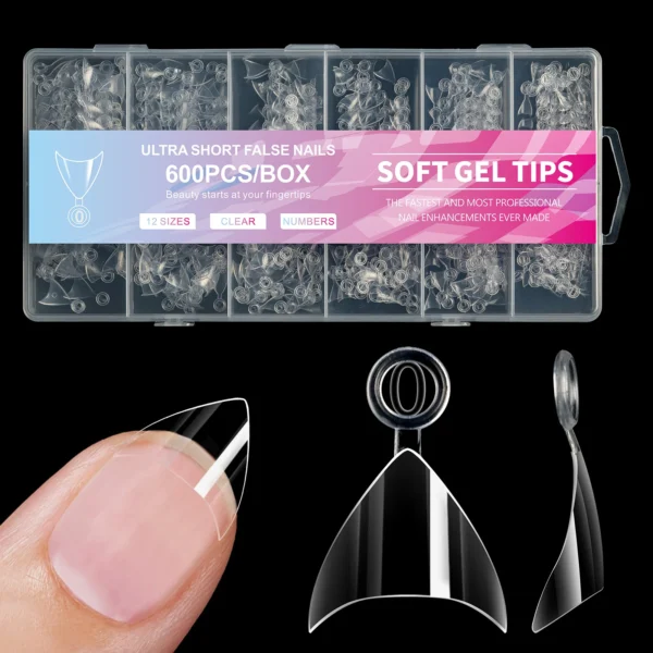 600pcs/Boxed Ultra Short French False Press On Acrylic Nails Tips Almond Square Traceless Manicure Salon Home DIY Fake Nail - Image 2