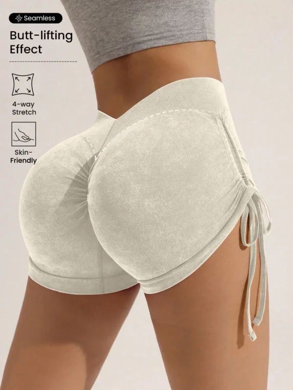 Matte craft summer three part pants yoga pants women's drawstring sports shorts European and American peach hip lifting fitness - Image 3