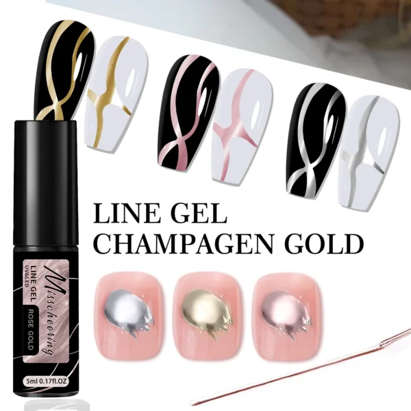 Gold Silver Metallic Liner Paint Gel Nail Polish Chrome Mirror Metal Effect Super Bright French UV LED Semi Permanent Nail Gel - Image 6