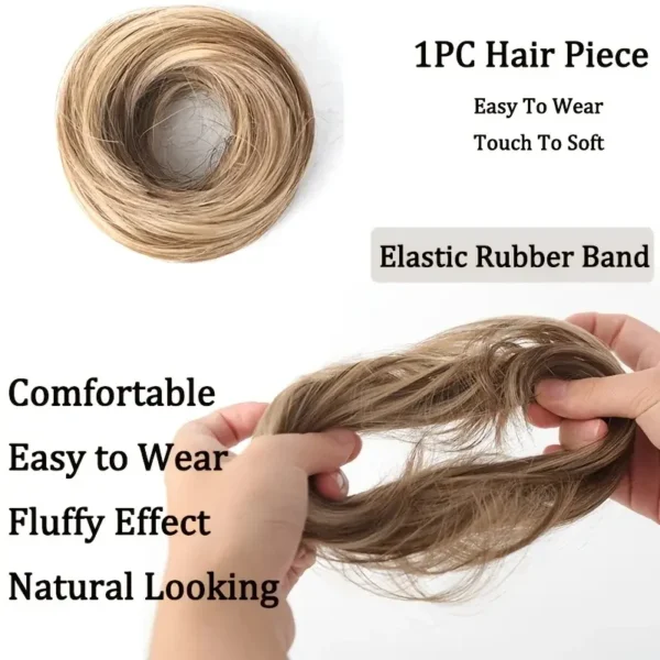 Elegant Synthetic Hair Bun for Women Soft Comfortable Chignon Style Elastic Rubber Band Scrunchy Updo Hairpiece - Image 4