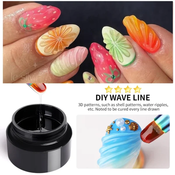 BORN PRETTY 5 IN 1 Clear Water Ripple Gel Polish 3D Shaping Sculpting Carving No-wipe Top Coat Reinforcement Adhesive Gel Glue - Image 5