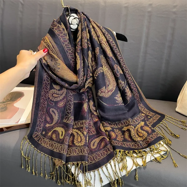 Luxury Brand Autumn Cashmere Pashmina Shawl Lady Wrap Warm Winter Scarves Design Print Female Foulard Cotton Stoles Scarf 2023 - Image 2