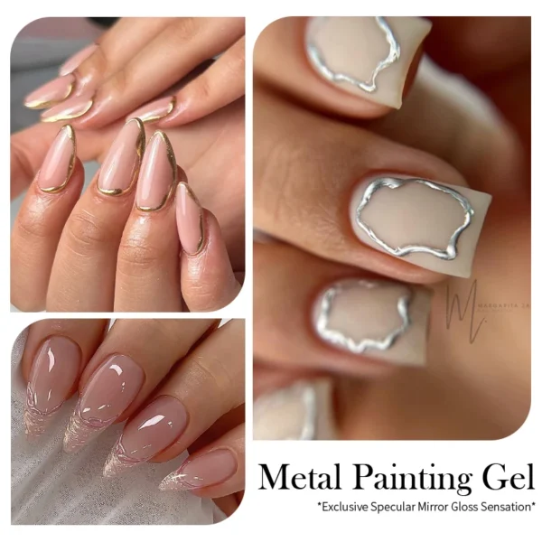 BORN PRETTY Metallic Painting Gel Nail Polish Chromes Gold Silver Metal Effect Super Bright Draw Line French Nail Gel 5ml - Image 4