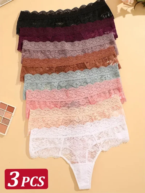 Finetoo 3Pcs Women Lace Sexy Thongs Low-Rise Trendy Floral Briefs Sexy Soft Ladies Underwear Underpants Female Flowery Lingerie - Image 1