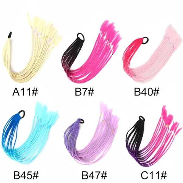24Inch Synthetic Long Straight Box Braided Ponytail With Elastic Rubber Band Hair Extensions Rainbow Color Box Hairpiece - Image 2