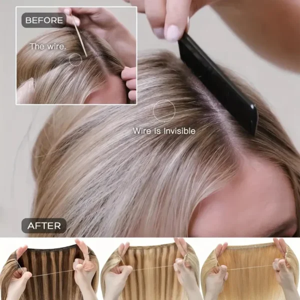 24Inch Synthetic No Clips In Hair Extension Fish Line Invisible Black Blonde One Piece Long Straight Fake Hair Piece for Women - Image 5