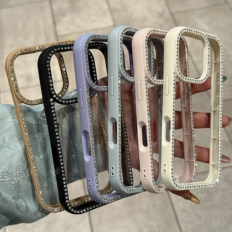 kf-S55d290c60dfc4d0794dc089d6c60dacc2 Luxury Transparent Diamond Jewelled Phone Case For iPhone 11 12 13 14 15 16 17 Pro Max Plus Air Glitter Bumper Back Cases Cover - Image 1