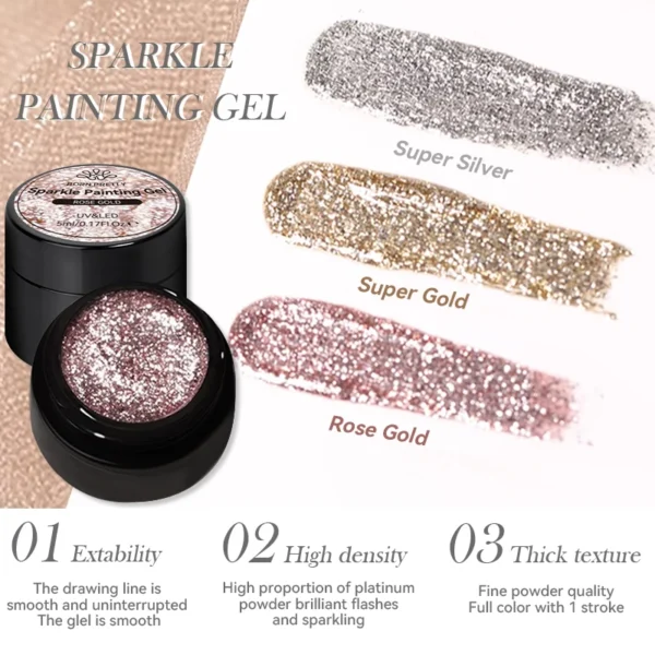 BORN PRETTY 5ml Super Sparkling Painting Gel Nail Polish Platinum Silver Gold Rose Glitter Graffiti Stripe Pull Line Nail UV Gel - Image 4