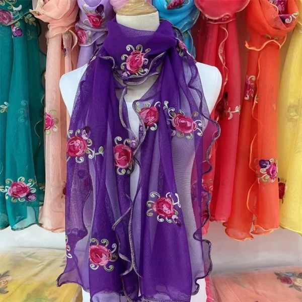Lace Scarf Women Lightweight Hijab Elegant 2024 Print Silk Floral Shawl Wraps Headband Handle Hair Accessories Bandana - Image 6