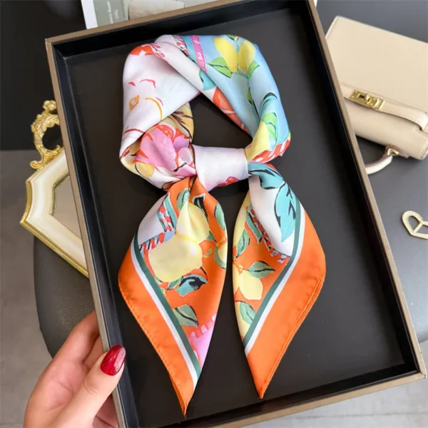 Lemon Silk Square Scarf Women Satin Shawl Wrap Hijab Female Hair Band Wrist Luxury Headkerchief 70*70cm Echarpe 2025 Bandana - Image 2