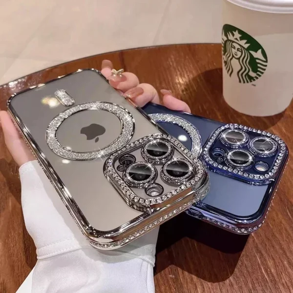 Clear Bling Crystal Phone Case For iPhone 16 15 14 11 12 13 Pro Max Plus For Magsafe Magnetic Wireless Charging Lens Film Cover - Image 5