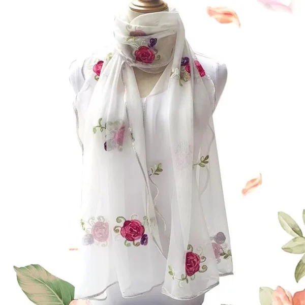 Lace Scarf Women Lightweight Hijab Elegant 2024 Print Silk Floral Shawl Wraps Headband Handle Hair Accessories Bandana - Image 2