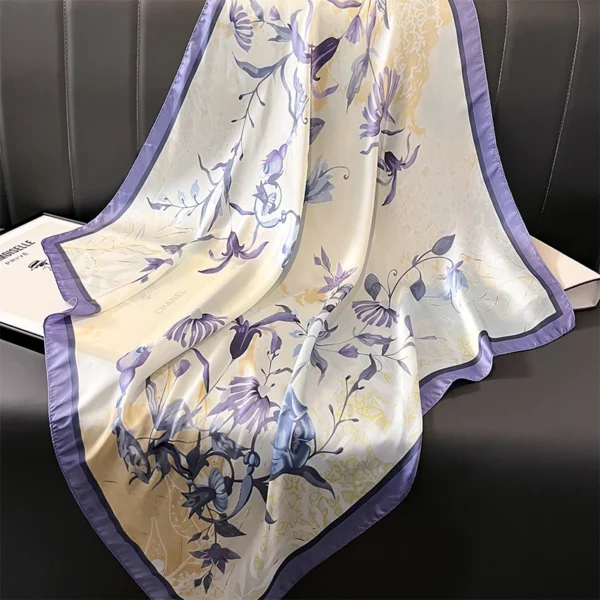 Print Satin Silk Square Scarf Hijab Women Bandana 90CM Headscarves Neckerchief Ladies Muffler Shawl Wrap Foulard Headband - Image 4