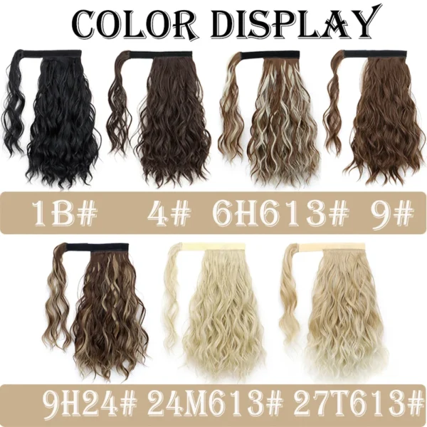Synthetic 14Inch Wavy Curly Wrap Around Clip Ponytail Hair Extension Black Blonde Fake Hairpiece for Women - Image 3