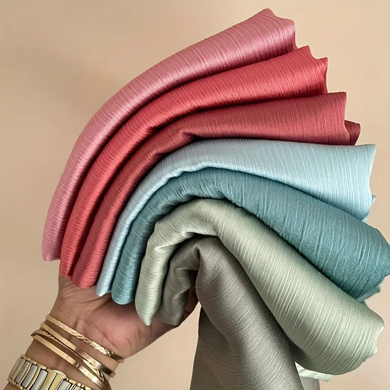 kf-S596a11c838e44312bcf651a42b95073a2 Hot Premium Satin Crinkle Hijab Scarf Chiffon Shawl Plain Muslim Women Hijabs Breathab Islam Women Turban Pleated Scarf Ramadan - Image 1