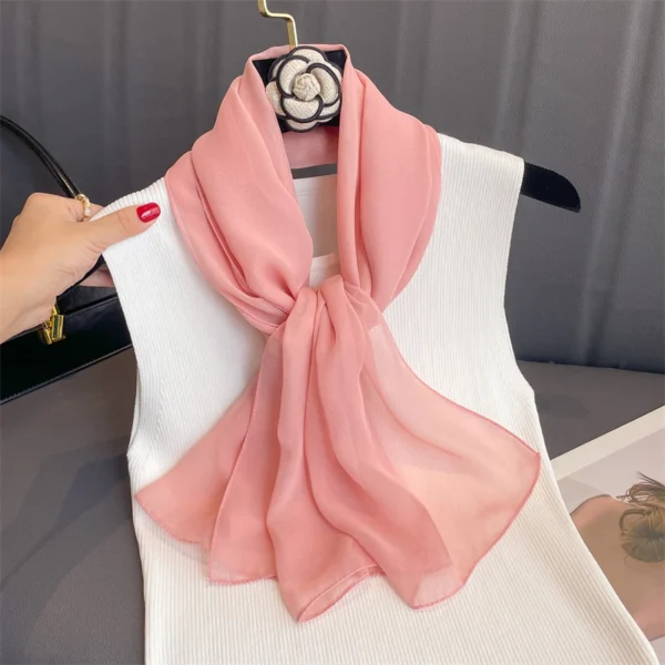 2023 New Fashion Summer Women Soild Color Beach Scarf Silk Shawls Headband Female Headband Wraps Sunscreen Hijab Wholesale - Image 5
