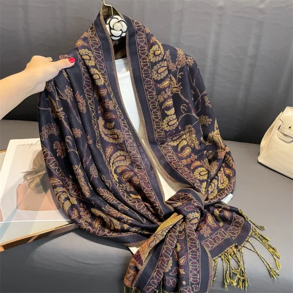 Luxury Brand Autumn Cashmere Pashmina Shawl Lady Wrap Warm Winter Scarves Design Print Female Foulard Cotton Stoles Scarf 2023 - Image 4