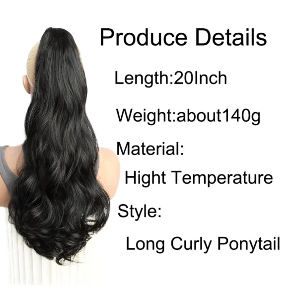 20Inch Synthetic Long Curly Ponytail Heat-resistant Claw Clip in Hair Extension Black Brown Hairpiece for Women - Image 3