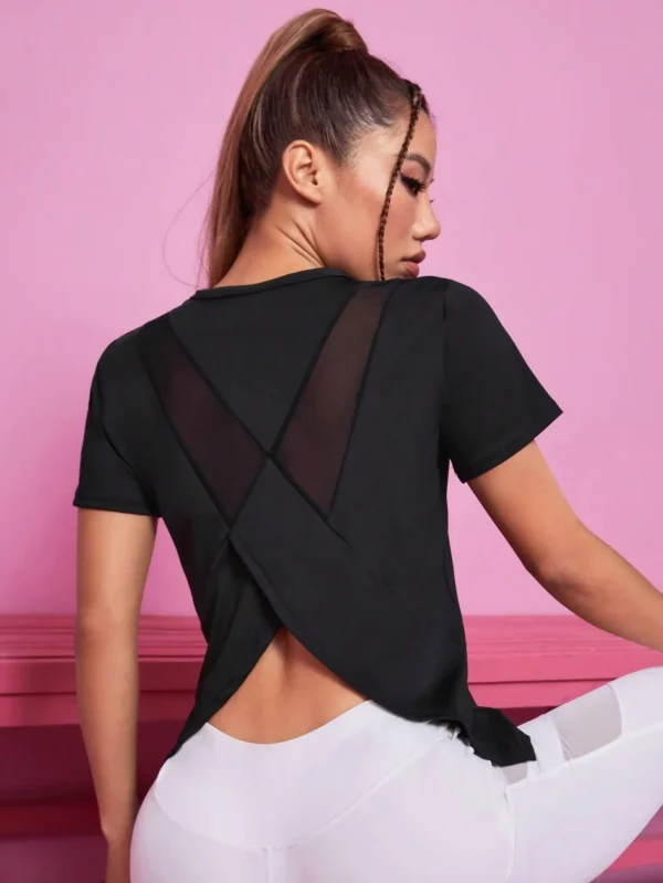 Yoga outfit women's summer sports T-shirt loose breathable quick drying top mesh back training fitness short sleeved - Image 1