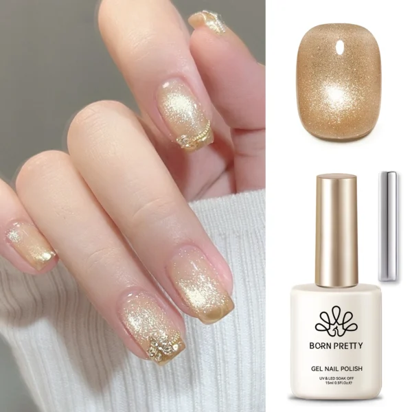 BORN PRETTY 15ml Tuberose Auroras Cat Magnetic Gel Nail Polish Gold Glitter Shine Soak Off UV Gel Nail Art Varnish NailSupplies - Image 4