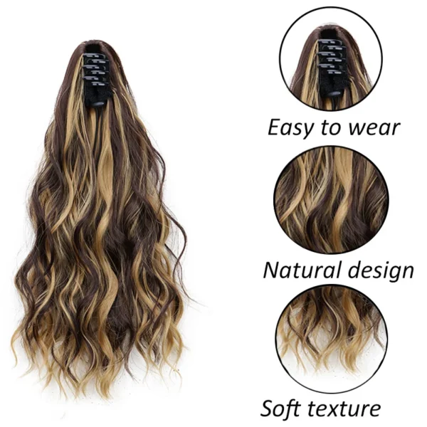 Synthetic Short Water Wave Curly Claw Clip-in Ponytail Hair Extension Black Blonde Hairpiece for Women Fashion Hair Accessories - Image 4