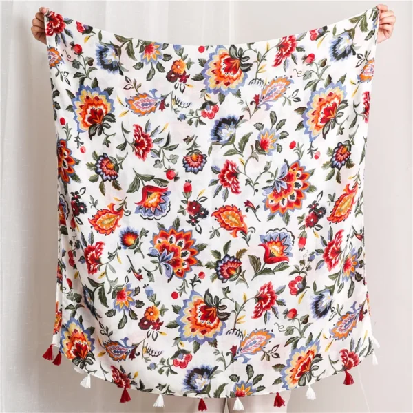 Luxury Brand Cotton Scarf Women Large Shawls Design Hijab Echarpe Print Tassel Scarves Lady Beach Stole Muffler Foulard Pareo - Image 2
