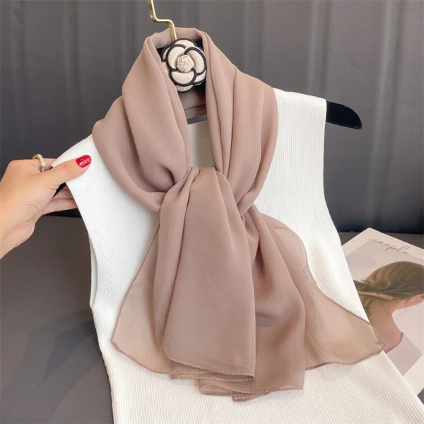 2023 New Fashion Summer Women Soild Color Beach Scarf Silk Shawls Headband Female Headband Wraps Sunscreen Hijab Wholesale - Image 2