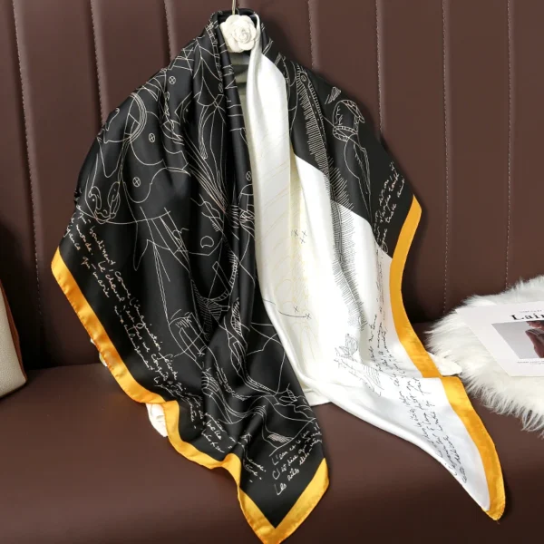 110cm Large Shawl Silk Square Scarf for Women Luxury Print Hijab Bandana Muslim Headband Wrap Beach Stoles Foulard Echarpe 2023 - Image 5