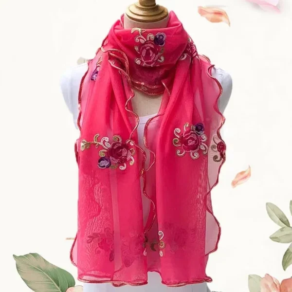 Lace Scarf Women Lightweight Hijab Elegant 2024 Print Silk Floral Shawl Wraps Headband Handle Hair Accessories Bandana - Image 3